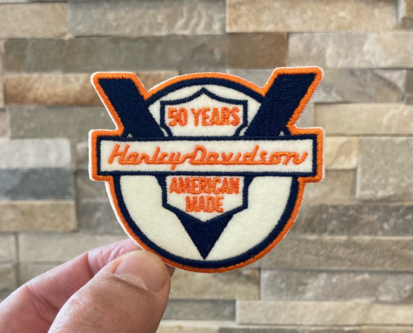 Retro Harley Davidson Motorcycle "50 Years American Made" Patch