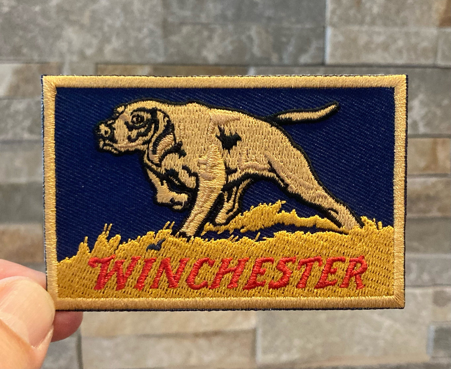 Retro Winchester Firearms Hunting Dog Patch - Pointer