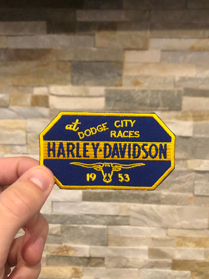 Retro 1953 Harley Davidson Motorcycle Dodge City Races Patch