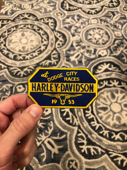 Retro 1953 Harley Davidson Motorcycle Dodge City Races Patch